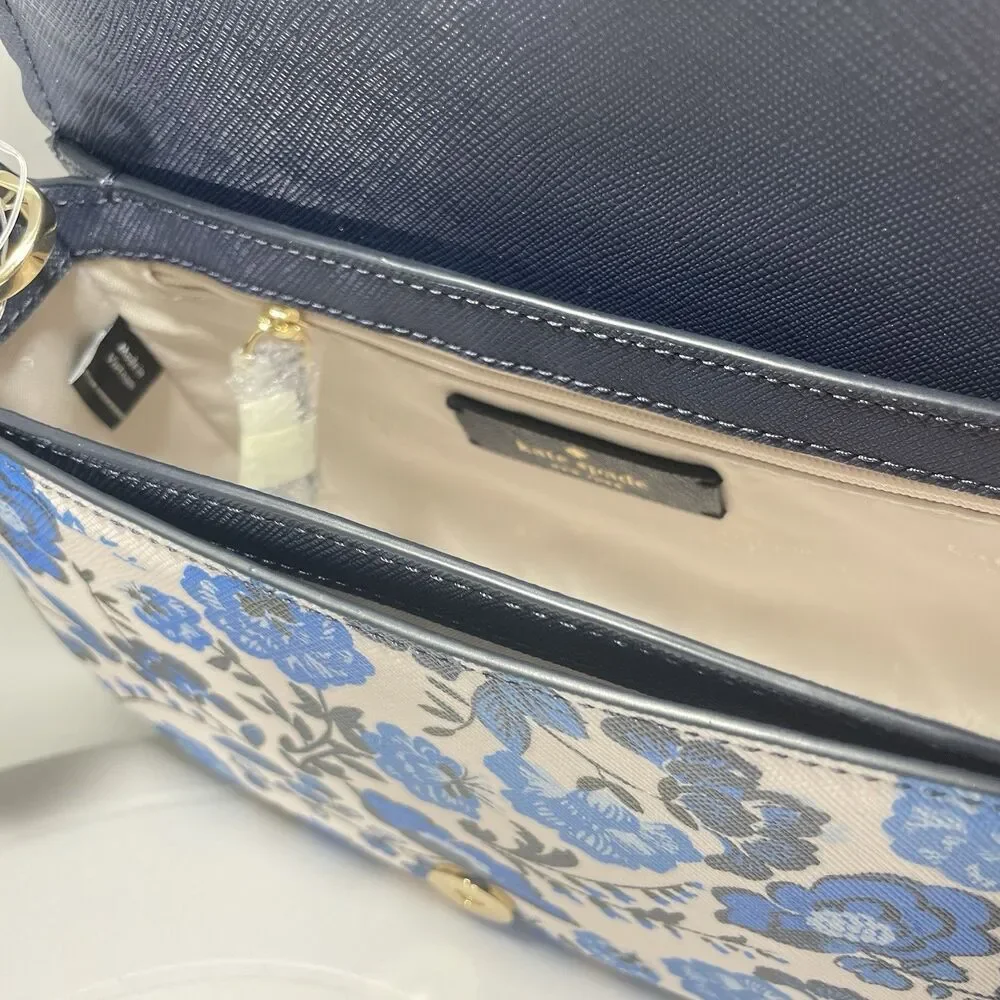 Kate Spade Madison Peacock Floral Printed Saddle Bag Blue Adjustable Strap - Picture 5 of 7